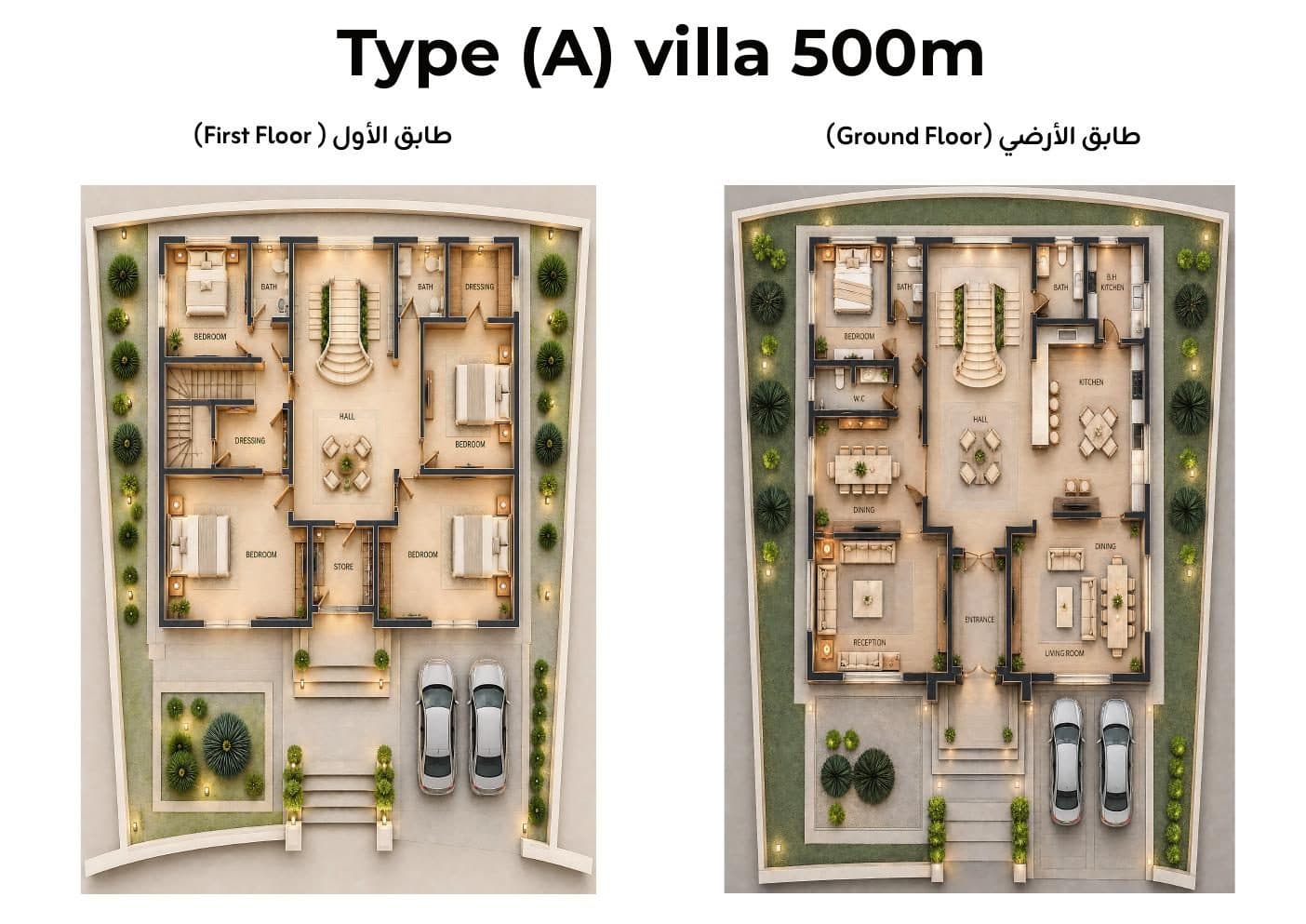 Type (A) Villa — 500 m² — Ground & First Floor